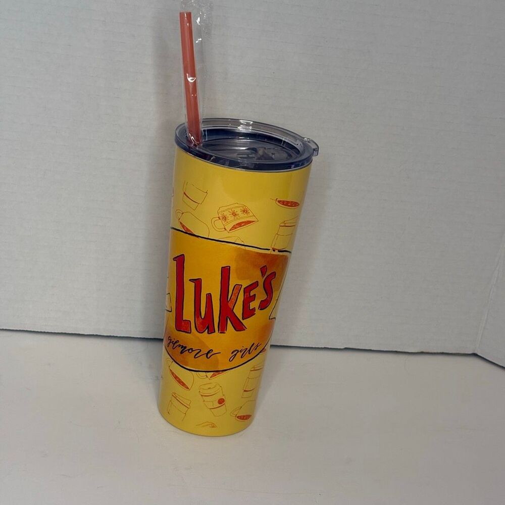 Gilmore Girls Luke’s Stainless Steel Travel Mug Tumbler with Straw Yellow NWT